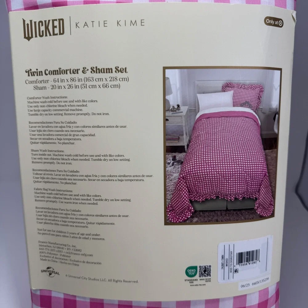 Wicked‎ Katie Kime Twin Comforter Sham Set Pink White Gingham Nod to Dorothy NEW